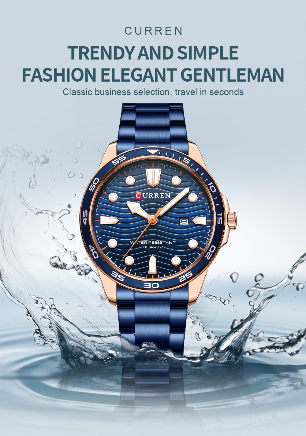 CURREN 8426 горячая распродажа мужские кварцевые часы на стальном браслете дизайн; Простая и подходит для повседневного ношения спортивные мужские часы с календарем водонепроницаемые relogio masculino