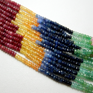 Cuentas de piedra facetadas naturales en forma de rondel de 3-4 mm, multicolor, hilos sueltos para la fabricación de joyería. - Product Image 1