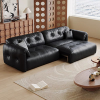 JINS Französisches Designer Braunzucker-Elektro-Funktions-Schlafsofa aus echtem Leder, schwarz, im Retro-Minimalist-Villa-Stil, Set