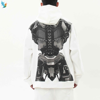 Sudadera con capucha para hombre, negra, oversize, con estampado de robot mecha, estilo urbano, con hombros caídos y gráfico de tono medio