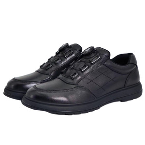 Chaussures décontractées en cuir à boucle automatique pour hommes, chaussures de sport respirantes en cuir de vache noir, à enfiler, pour jeunes, tenue formelle - Product Image 4