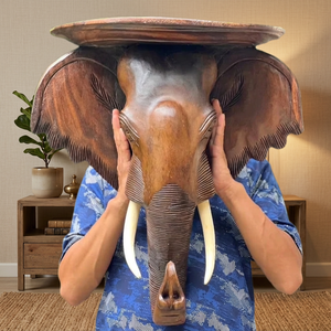 Tête d'éléphant en bois sculptée à la main, artisanat d'artisanat traditionnel de haute qualité, sculpture murale - Product Image 3