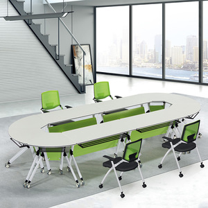 Table de réunion portable à roulettes pour salles de conférence, table de conférence moderne pour bureaux commerciaux, plateau en bois long - Product Image 5