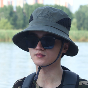 Chapeau de pêcheur pour homme respirant brodé avec motif de sommet de montagne, idéal pour la randonnée en extérieur, protection solaire, noir, vert militaire, gris clair, gris foncé - Product Image 2