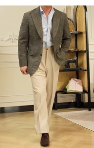 <span class=keywords><strong>Costume</strong></span> Homme Vintage Haut de Gamme Croisé Britannique Décontracté Chic Coupe Slim Anti-Plis Coupe-Vent en Tissu Peigné - Product Image 4