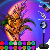 Projecteur LED d'ambiance RGB 16 couleurs avec télécommande via application, lampe de projection coucher de soleil pour la décoration de la maison, de la chambre et des magasins