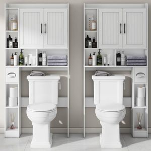Vente en gros d'usine d'étagère de ferme peu encombrante de style moderne <span class=keywords><strong>au</strong></span>-<span class=keywords><strong>dessus</strong></span> des toilettes avec étagères ouvertes et armoire de rangement - Product Image 1