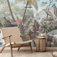 Papier peint mural personnalisé jungle tropicale, murale murale vintage feuilles de palmier montagne pour salon chambre décoration intérieure