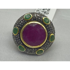 Nuevo Anillo de Lujo con Esmeralda y Rubí, Plata de Ley 925, Regalo para Fiestas, Bodas, Compromisos, Ceremonias Religiosas y Eventos - Product Image 4