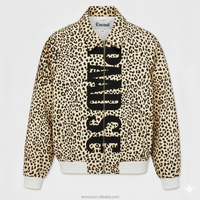Veste bomber ES personnalisée avec grand logo, coupe-vent, imperméable, écologique, à fermeture éclair, imprimé léopard intégral, style streetwear