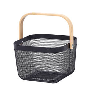 Kesing piccoli cesti di filo quadrato con manico in legno di bambù in acciaio inox <span class=keywords><strong>da</strong></span> cucina organizzazione sacchetto di stoccaggio di ferro in metallo panno uso - Product Image 2