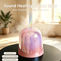 Bol chantant en cristal rose pastel HF Sound Healing Handle, lumière cosmique, bol sonore alchimique portatif, yoga, méditation