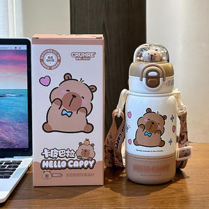 Bouteille d'eau isotherme Hello Cappy 500 ml avec double paille pour enfants, idéale pour l'école, avec sangle et motif ours - Product Image 2