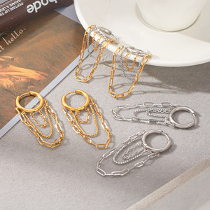 Boucles d'oreilles créoles à pampilles multicouches en acier inoxydable plaqué or 18 carats, boucles d'oreilles de luxe pour femme - Product Image 4