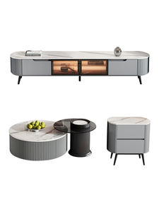 Mueble de <span class=keywords><strong>TV</strong></span> Moderno y Sencillo Estilo Crema, Mueble Auxiliar de Madera Maciza, Mesa de Centro de Placa de Roca de Lujo Ligero para Sala de Estar de Apartamento Pequeño - Product Image 5