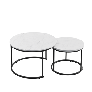 Modern <strong>Coffee</strong> <strong>Table</strong> Set 2 27.6inch <strong>Wood</strong> Marble Pattern Top Sturdy <strong>Metal</strong> Frame End/Side <strong>Tables</strong> Living Room Bedroom Balcony Home - Product Image 6