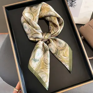 Newest designs 100% pure silk fabric 70*70cm neckerchief fashion foulard flower pattern silk printed square scarves for women