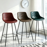 Tabouret moderne et épuré pour la maison, en cuir orange, style classique et tendance, luxe discret, chaise de bar nordique