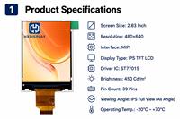 2,83 Zoll IPS TFT LCD-Anzeigemodul 480*640 Auflösung MIPI-Schnittstelle ST7701S Treiber-IC 450 Cd/m² Hohe Helligkeit Quadratischer Bildschirm