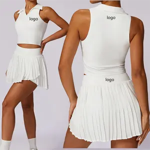 사용자 정의 운동 실행 테니스 원피스 착용 반바지 포켓 슬림 핏 셔츠 골프 테니스 스커트 세트 세트 여성용