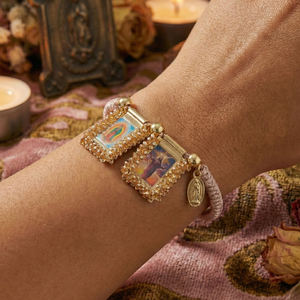 Pulsera Go2boho de Nuestra Señora de Guadalupe y <span class=keywords><strong>Jesús</strong></span>, Medalla de Doble Imagen, Pulsera Católica Ajustable con Borde de Cristal Hecho a Mano - Product Image 3