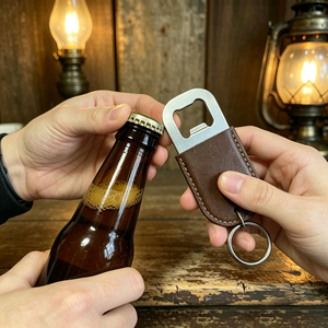 Llavero Abridor de Botellas de Cuero Sintético Grabable con Láser, Abridor de Cerveza de Acero Inoxidable, Llavero en Blanco para Recuerdos de Boda o Regalos Promocionales - Product Image 2