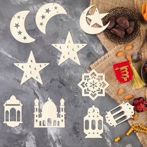 بافو عيد مبارك لون ديي الخاص بك لافتة خشبية المعلقات القمر نجمة فانوس رمضان نمط الاطفال هدية راية المسلمين مع الطلاء - Product Image 5