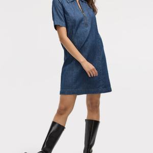 เดรสยีนส์ยาวสไตล์โบฮีเมียน แขนสั้น ลายทอแบบแพทช์เวิร์ค ดีไซน์เอวยางยืด ใส่ได้ทุกฤดู สไตล์ลำลอง - Product Image 3