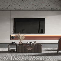 Meuble TV LED en MDF, gris moderne, salon, style Japandi, Art déco, brun foncé, noyer