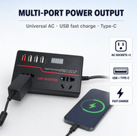 Convertisseur de courant pour voiture 150W 12V/24V vers 220V avec ports de charge rapide, chargeur automobile portable, convertisseur de courant 4 ports USB, chargeur de voiture