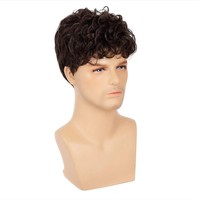 Perruques synthétiques sans colle de 8 pouces avec frange Pixie courte sans dentelle perruque en fibre résistante à la chaleur pour hommes