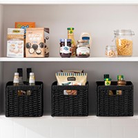 UBBCARE Lot de 3 paniers de rangement en corde de papier 13.4L8.3H7.1, tressés, pliables, rectangulaires, avec poignées, noirs, pour salle de bain