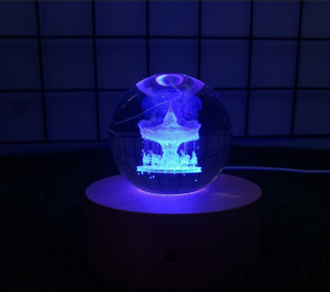 Lampada da Tavolo Creativa con Sfera di Cristallo, Cielo Stellato e <span class=keywords><strong>Luna</strong></span>, Luce Notturna 3D in Legno Massiccio, Regalo - Product Image 3