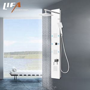 Panel de ducha de acero inoxidable montado en la esquina o en la pared del baño moderno contemporáneo con función LED - Product Image 3