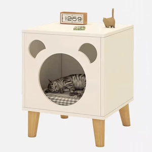 Cama para Gatos Clásica Cuadrada con Patas de Madera Maciza y Mesita de Noche - Diseño Ecológico y Duradero con Características Desmontables y Lavables - Product Image 1