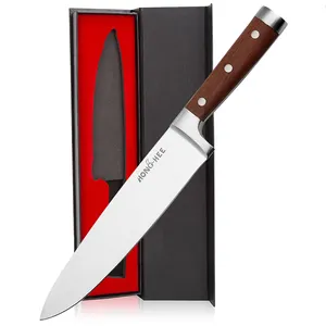 Customized 8 Inch Stainless Steel Kitchen Knives Ultra Sharp Chef Meat Cutting Knife With Wooden Handle