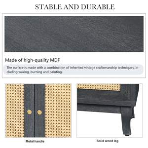 DB Handcrafted Premium Grain Panels Table Console de rangement moderne avec 4 portes en rotin Buffer Cabinet - Product Image 4