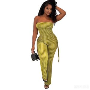 Y4443 Nuevo Conjunto de Top y Pantalones a Rayas Verdes, Sexy y Moderno, de Corte Ajustado - Product Image 5