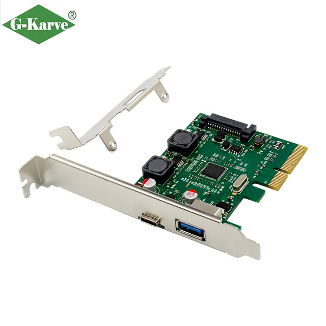 PCIe X4 ASM3142 USB3.1 C+A Gigabit Ethernet Internal Server Industrial Computer Expansion Card for External HDD & VR Headset