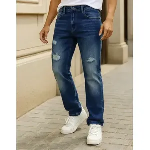 Jeans da Uomo Adrenaline a Gamba Dritta, Denim Blu Effetto Usurato, Vita Media, 5 Tasche - Product Image 3