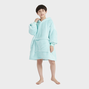 Couverture à capuche pour enfant, <span class=keywords><strong>grande</strong></span> <span class=keywords><strong>taille</strong></span>, personnalisée, chaude, douce, confortable, en polaire <span class=keywords><strong>Sherpa</strong></span> tissée, certifiée OEKO-TEX, bleu clair, pour l'hiver - Product Image 2