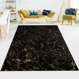 Golden Stamping print Marble Pattern carpet and Rug Black and Gold Marble Rabbit fur carpet Decorative Floor Mat for Floor