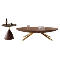 Mid-Century Moderne Salon Maison Table À Thé Combinaison Lumière De Luxe Petit Appartement Ovale Placage De Noyer Table Basse