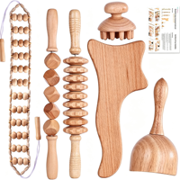 Ensemble de massage en bois de hêtre naturel : Rouleau de massage en bois, Masseur à tête champignon, Planche de Gua Sha, Ventouse de thérapie en bois suédoise