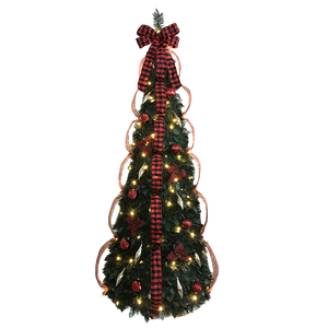 Árbol de Navidad emergente preiluminado <span class=keywords><strong>con</strong></span> luces cálidas, lazos grandes, adornos de <span class=keywords><strong>cinta</strong></span>, Control remoto, Material de PVC plegable predecorado - Product Image 1