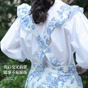 Japanese Korean Style Apron 100 Cotton Floral Print Ruffled Design Oil Resistant Cooking Wear - Product Image 5