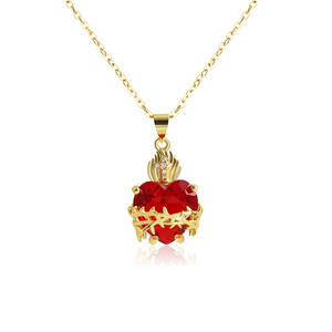 Collana da Donna con Ciondolo a Croce a Forma di Cuore Rosso in Zircone, Stile Europeo-Americano, Catena in Rame Placcato Oro - Product Image 5