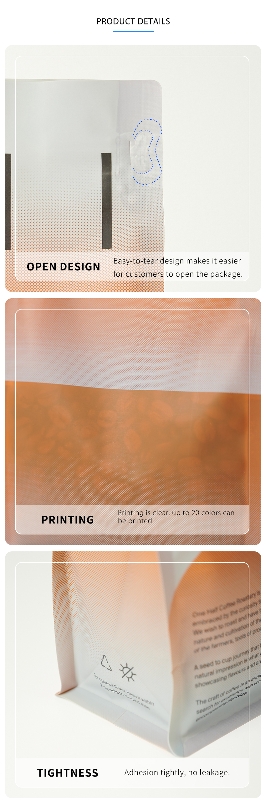 Kraft Paper Flat Bottom Pouch Customized Design For Daily Food Coffee Beans Packaging
