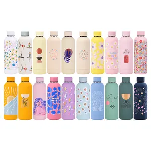 Custom Logo UV printed Vacuum Insulated Bottles Soft Rubber Coated 500ml Small Mouth Stainless Steel Sports drink Water Bottle
