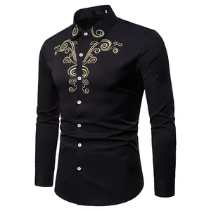 남성 Hipster 아프리카 인쇄 대시 키 드레스 셔츠, 긴 소매 부족 민족 셔츠 남성 캐주얼 셔츠